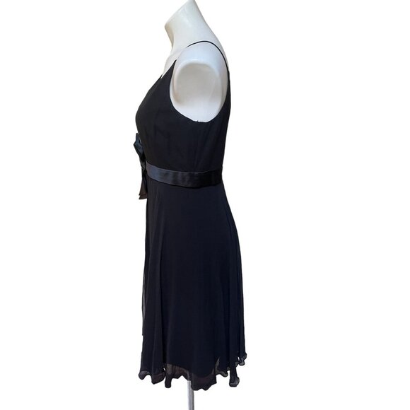Rickie Freeman Teri Jon Black Silk Chiffon Slip Dress With Satin Bow Belt Size 6 - Picture 4 of 9